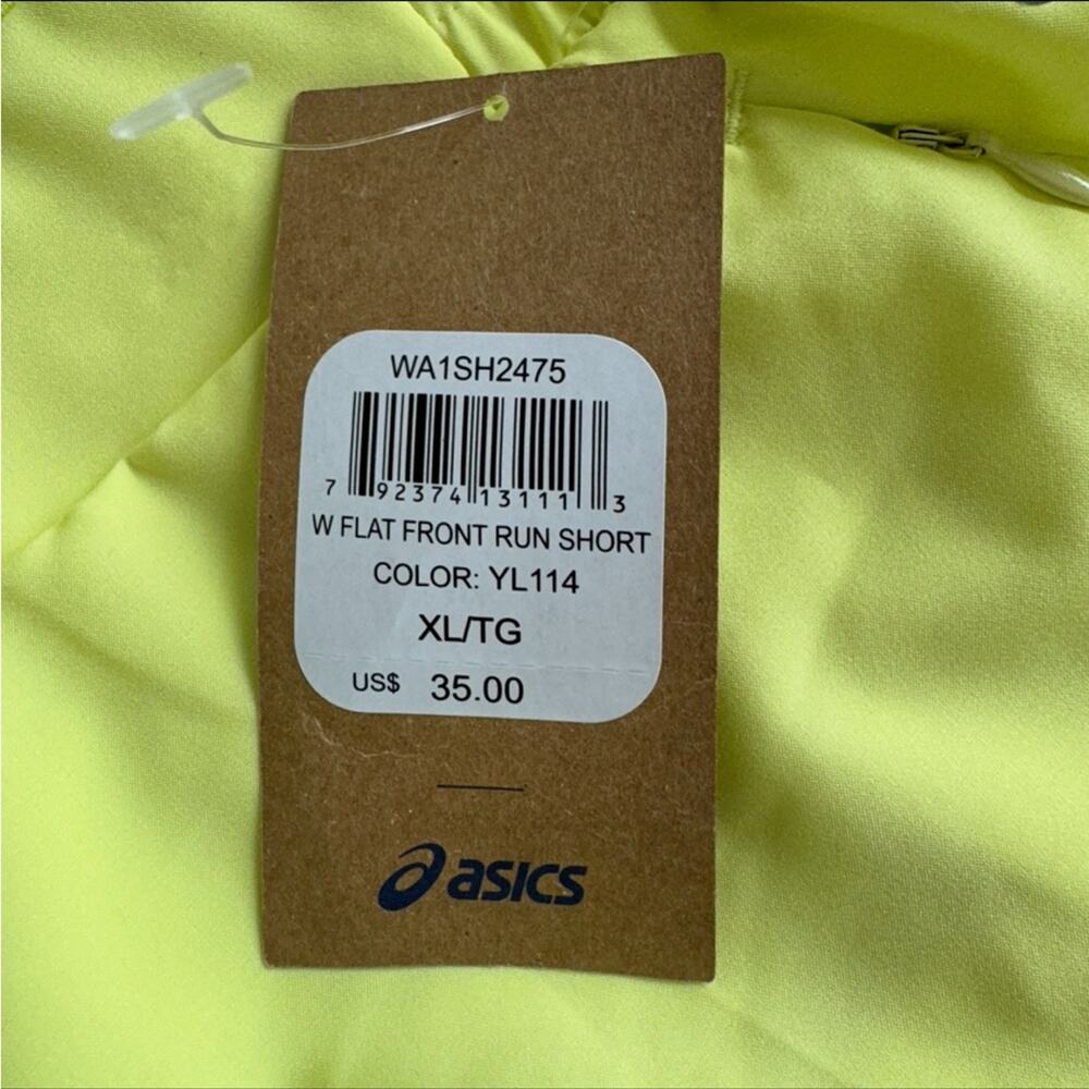 Asics NWT Flat Front Lined Neon Yellow Running Short Size XL - Picture 6 of 6